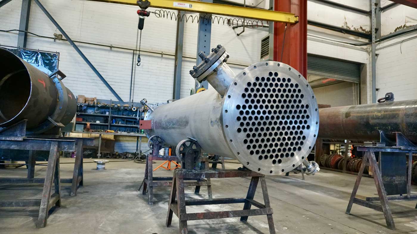Rubicon heat exchanger shell and tubesheet on the shop floor